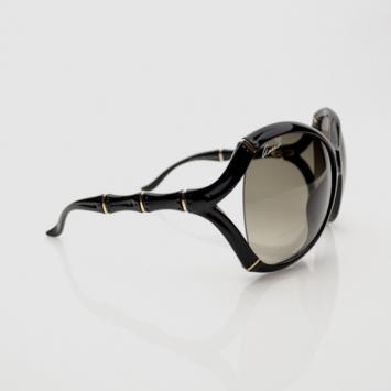 Gucci Black Oversized Oval Frame Bamboo Effect Sunglasses