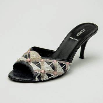 Fendi Black Embellished Leather Slides Size 37