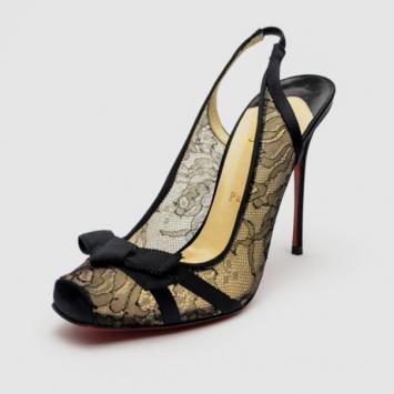 Christian Louboutin Black Lace Slingback Sandals Size 39.5