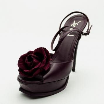 Yves Saint Laurent Purple Leather Rose Ankle Strap Platform Sandals Size 39.5