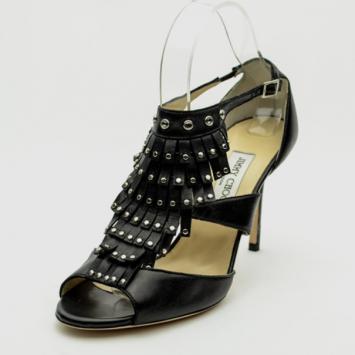 Jimmy Choo Black Leather Studded 'Mia' Sandals Size 40.5