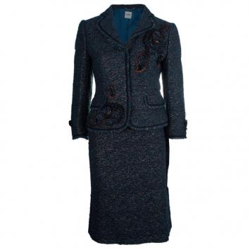 Moschino Navy Metallic Tweed Skirt Suit M