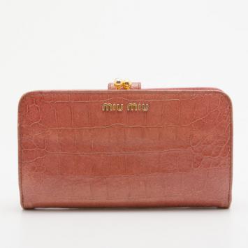 Miu Miu Pink Croc Leather Wallet