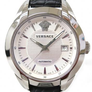 Pre Owned Versace Charcter SS Leather White Mens Wristwatch