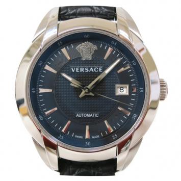 Pre Owned Versace Charcter SS Leather Black Mens Wristwatch 1