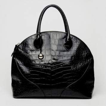 Furla Black Croc Embossed Dome Satchel