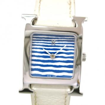 Hermes H SS Blue and White Ladies Wristwatch