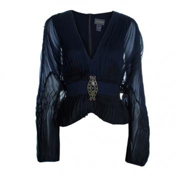 Zac Posen Pleated Silk Chiffon Blouse L