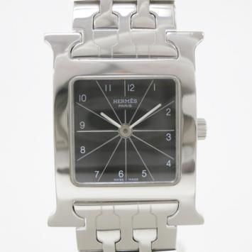 Hermes H SS Black Ladies Wristwatch