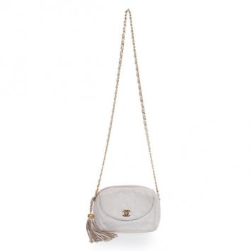 Chanel White Leather Evening Bag