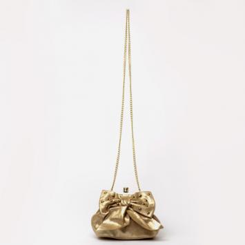 RED Valentino Gold Leather 'Studded Bow' Framed Shoulder Bag