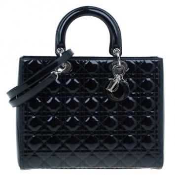 Dior Black Patent Leather Large Lady Dior Bag