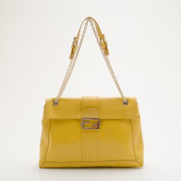 Fendi Yellow Maxi Borsa Vitello Baguette Shoulder Bag 
