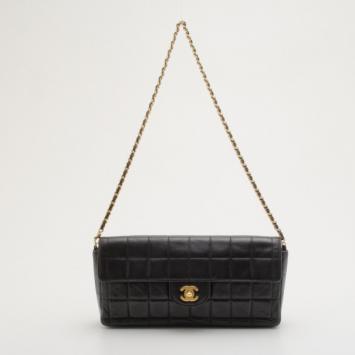 Chanel Black Chocolate Bar Quilted East West Flap Bag