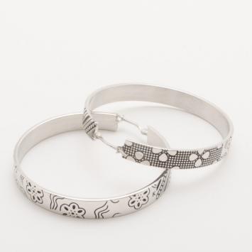 KENZO Silver Large Engraved Hoop Earrings