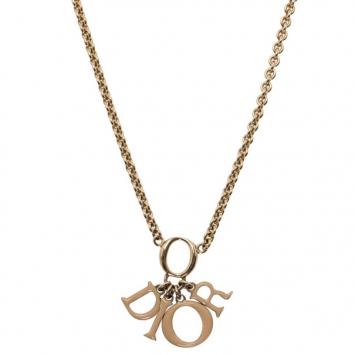 Dior Letters Charm Beige Enamel Gold Tone Necklace