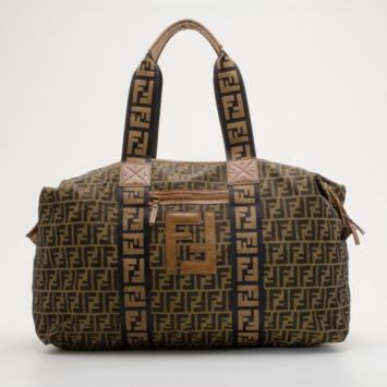 Fendi Tobacco Zucca Canvas Large Boston Bag
