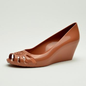 Gucci Dark Peach Interlocking 'G' Mid Heel Wedge Sandals Size 36