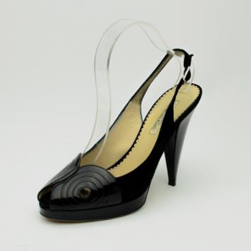 Oscar De La Renta Black Leather & Suede Peep Toe Platform Slingback Sandals Size 40