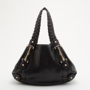 Gucci Black Pelham Python Tote 