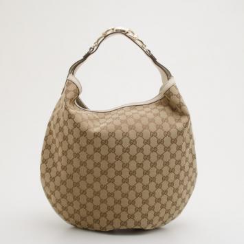 Gucci Brown Canvas Monogram GG Hobo