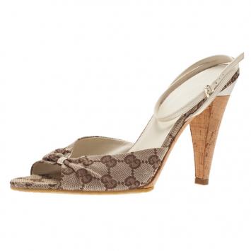 Gucci Beige GG Canvas Ankle Strap Sandals Size 41