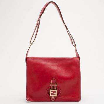 Fendi Red Leather Flap Crossbody Bag
