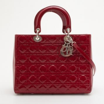 Christian Dior Red Patent Medium Lady Dior Bag