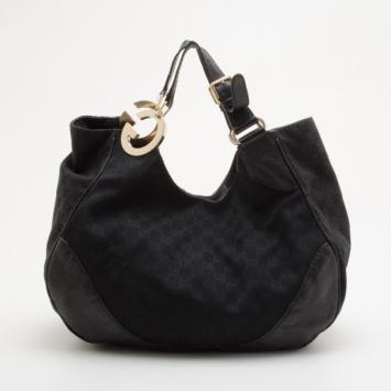 Gucci Black Leather and Canvas Hobo