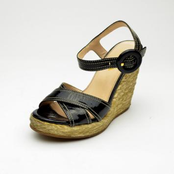 Prada Black Patent Espadrilles Wedges Size 35.5