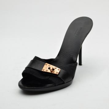 Gucci Black Leather Slides with Lock Detail Size 38.5