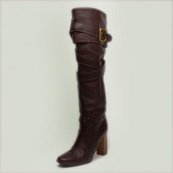 Chloe Brown Leather Knee Length Boots Size 38.5