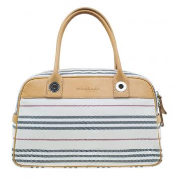 Pre Owned Burberry Horizontal Check Stripe Check Women Bowling Bag