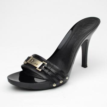 Christian Dior Black Leather High Heel Slides Size 38.5