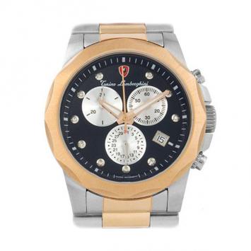 Pre Owned Tonino Lamborghini Gold Plated SS Black Mens Wristwatch 