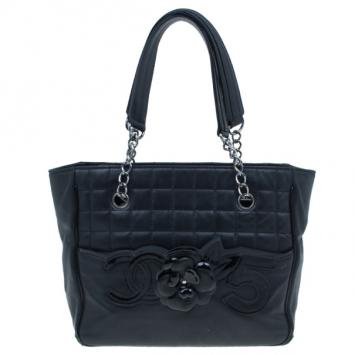 Chanel Black Leather CC Camellia No.5 Shopper Tote