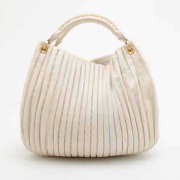 Miu Miu Cream Leather Plissé Tote