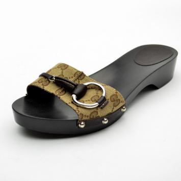 Gucci 'GG' Monogram Canvas 'Icon Bit' Wooden Clog Slides Size 41