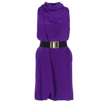 Gucci Satin Drape Neck Belted Dress M