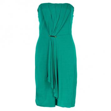 Gucci Green Strapless Gathered Cocktail Dress M