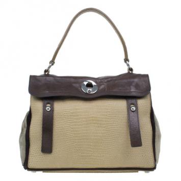 Saint Laurent Paris Beige Colorblock Leather Muse Two Satchel