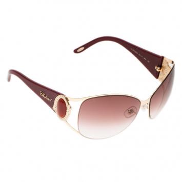 Chopard Red Embellished SCH900S Round Sunglasses
