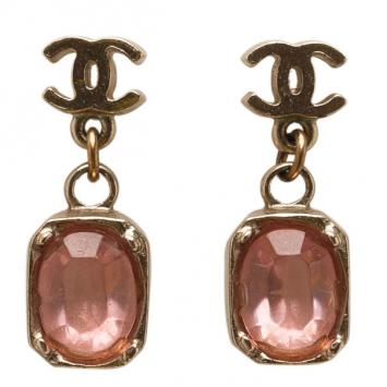 Chanel CC Pink Crystal Small Earrings