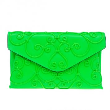 Valentino Neon Green Leather Intrigate Clutch