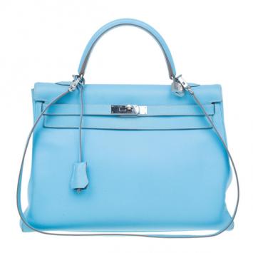 Pre Owned Hermes Bleu Jean Togo Calfskin Palladium Hardware Kelly 35