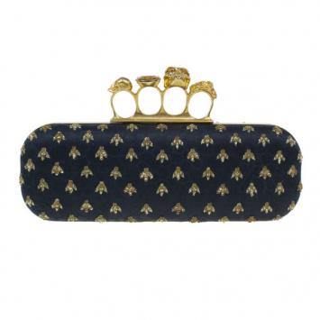 Alexander McQueen Black Fabric Bees Knucklebox Clutch