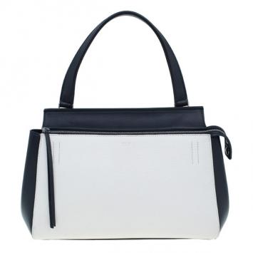 Celine Cream and Black Calfskin Small Edge Top Handle Bag