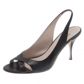 Miu Miu Black Leather Slingback Sandals Size 37