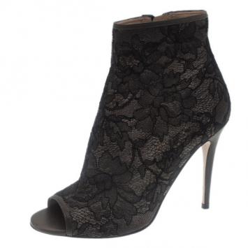 Valentino Black Lace Open Toe Ankle Boots Size 37