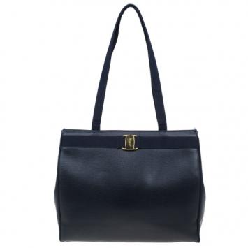 Salvatore Ferragamo Black Lizard Embossed Vara Shoulder Bag With Bi Fold Wallet